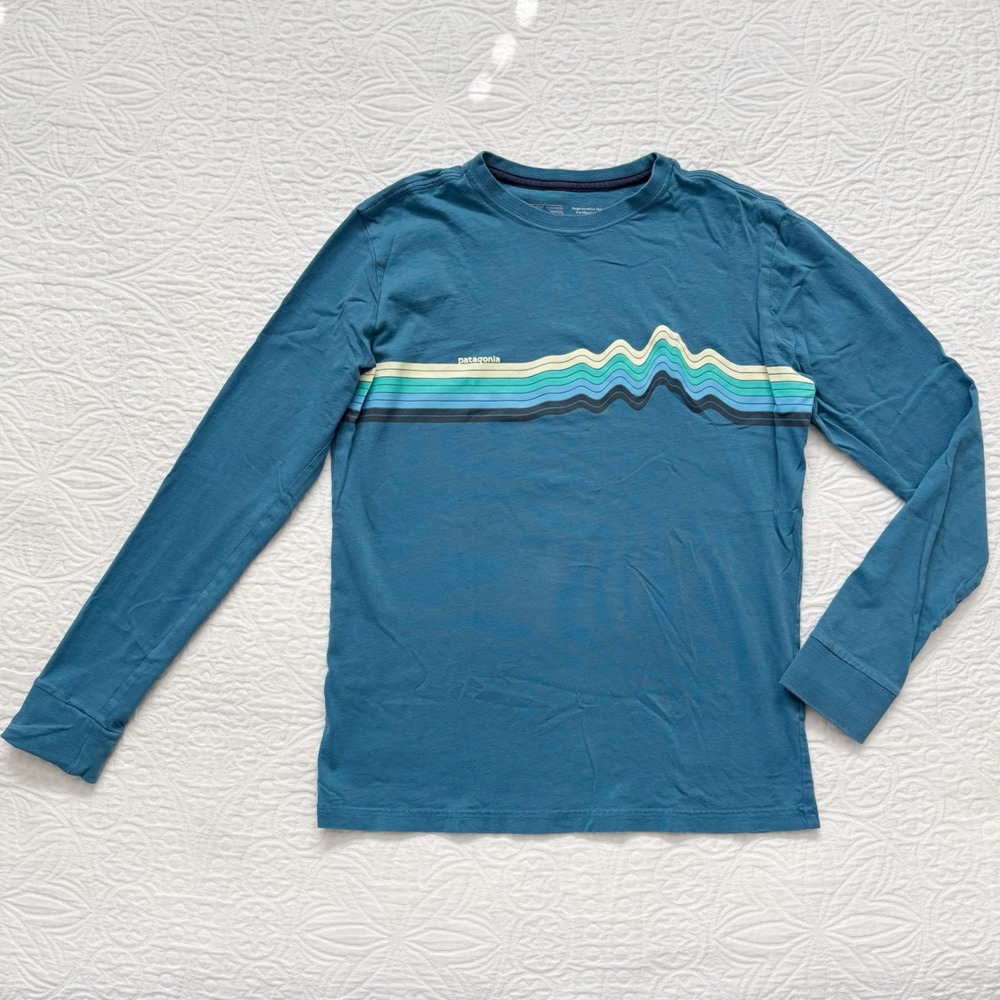 Patagonia Kids' Long-Sleeve Organic Cotton LS T-Shirt, Ridge Rise Wavy Sz XL14